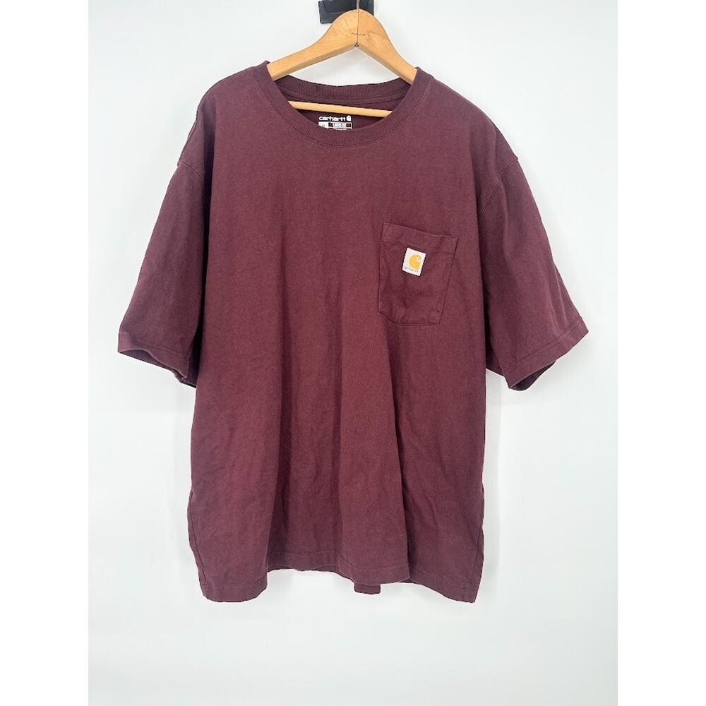 Carhartt‎ Men's XL Maroon Pocket Logo T-Shirt Loose Fit Crew Neck Short Sleeve